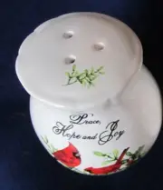 Shaker, Small Spice PEACE HOPE JOY White Ceramic Red Cardinals Holly Mistletoe