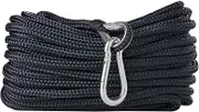 Boat Anchor Line - 50 ft x 3/8 inch Anchor Rope - Double Braided Nylon Anchor Boat Rope with 316SS Thimble and Heavy Duty Marine Grade Snap Hook - Black