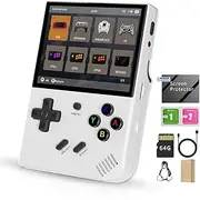 Daxceirry RG35XX Plus Retro Handheld Game Console 3.5 inch IPS Screen 3300mAh Battery Linux Players Built-in 64G Card 5515 Classic Games Support Wireless Wired Controller (RG35XX Plus White)