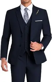 [Mrbuerly] Men Suit 3 Pieces Slim Fit, Groomsmen Business Jacket Vest Pant with Tie 2 Buttons Prom Tuxedo Xs/3630, Navy, 6X-Large