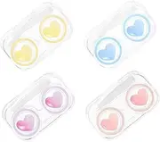 [HEATSHAKING] 4Pcs Heart Shaped Case Durable Lens Holder with Sealing Design Travel Cosmetic Lens Storage for Daily Use Leak Easy to Clean