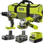 2 Piece RYOBI ONE+™ 18V Li-Ion Cordless Drill Driver & Angle Grinder Combo Kit