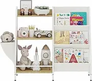 Ausadom Kids Bookshelf and Toy Storage, 3 Tier Toy Organizer with Children Sling Book Shelf, Montessori Bookcase for Toddlers Rooms,Nursery & Classroom