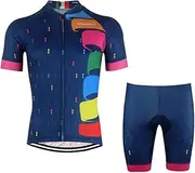 [GOODLUKE] Summer Quick Drying Bicycle Suit, Men's Roller Skating Suit High-Elasticity Breathable Riding Short-Sleeved Top + Bib Shorts Cycling Clothing