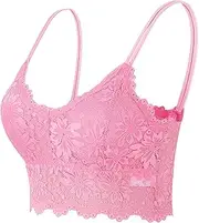 [Gaexia] Plus Size Lace Bralette with Support Wireless Lace Floral Non Padded Cami Bandeau Bras with Straps
