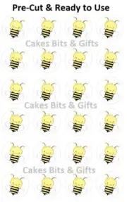 24x Cute Bumble Bee Edible Wafer Cupcake Toppers PRE-CUT Ready to Use