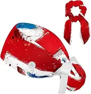 [FVQL] 2 Pcs Nurse Hats with Hair Scrunchies, Ponytail Scrub Caps Women, Vintage Pattern British Flag