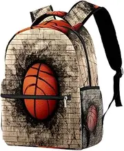 School Backpack Travel Bag,3D pattern basketball wall,Daypack for Outdoor Walk Small Sackpack