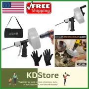 Compact 50ft SPINFEED Plumbing Snake - Manual or Drill Operation with Warranty