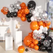 Orange Black White and Metallic Silver Balloons Garland Arch Kit, 146 Pcs Latex