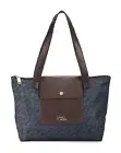 Cavalli Class Large Weekend Tote Bag Gray Nylon Logo Brown Vegan Leather