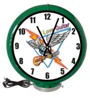 I Love Guitar Music Green Lighted Gas Pump Globe Advertising Style Clock