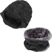 [Healeved] 1 Set Wind Knitted Hat and Neckerchief for Outdoor Activities Cold Warmth Skin Friendly for Camping Running Skiing and Climbing Black