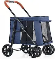 Large Dog Strollers, Luxury Dog Pram Pet Dog Stroller for Large Dogs Foldable Carrier Strolling Cart Premium Pet Pushchair Pet Gear Stroller Carriage for Cat, Dog and More(Blue)