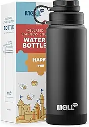 Mollcity Insulated Water Bottle 24 oz-Stainless Steel Double Wall Vacuum Wide Mouth Water Bottle with Non-Slip Silicone Sleeve-Travel Leak Proof Flask for School, BPA Free(Black)