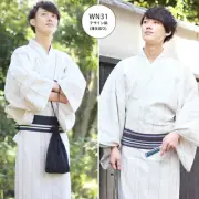 Japanese Men's Kimono Yukata and Obi Belt Set Size M L LL Black Blue wn