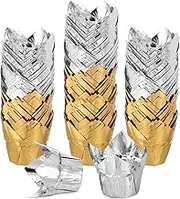 uxcell 100 Pcs Tulip Cupcake Liners, Muffins Liners Aluminum Foil Cupcake Wrappers Baking Cups Muffins Liners for Wedding Birthday Party Supplies, Gold/Silver
