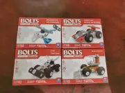 Set of 4 Erector by Meccano Bolts Kits - Car, Race Car, Helicopter, Bulldozer