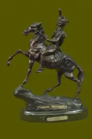 Hand Made Warrior Riding Solid Horse Bronze Statue Frederic Remington Gift