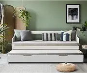 OIKITURE Bed Frame for Kids with Trundle - Wooden Platform Bed Frame with Slats Support, No Box Spring Needed, for Girls Boys Bedroom, 150KG Weight Capacity, Single Size