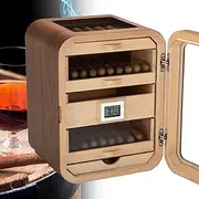 [ZyKnaurral] Cigar Humidor Cabinet, Desktop Cigar Humidor ， Cigar Men, with 4 Spanish Cedar Wood Shelves, 1 Humidifiers, 1 Digital Hygrometer Thermometer and Cigar Accessories Drawer,A