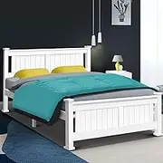 Artiss Queen Bed Frame Platform Wooden Timber Frames Beds Base Bedroom Room Decor Home Furniture White with Reinforced Bracket Support for Kids, Toddler and Adult, Modern Design