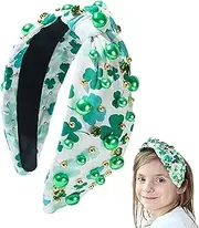 [Generic] St Patrick's Day Headbands for Women - Knotted Clover Headband,St.Patrick's Day Headband Green Irish Headband Crystal Embellished Knotted Headband for Women Party Costume