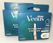(2) Gillette Venus Facial Hair & Skin Care Razor Refills 4 Cartridges 8 total