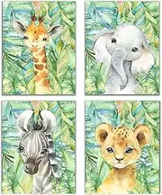 Designs by Maria Inc. Set of 4 Watercolor UNFRAMED Baby Animal Posters | Jungle Theme Nursery Decor | Baby Animal Pictures For Nursery | Zoo Animal Pictures | Nursery Paintings Art Boy & Girl (8"x10")