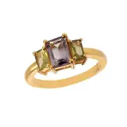 Natural Emerald Cut Alexandrite Ring Peridot Ring , 925 Silver Ring