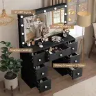 Makeup Vanity Set Black Dressing Table Desk with Hollywood Mirror 7 Drawers LED