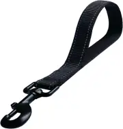 Short Nylon Dog Lead - Heavy Duty Padded Handle - Reflective Black, 12 Inch for