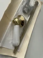 Vtg Antique NOS Cast Brass White Porcelain Toilet Flusher Flush Lever Handle