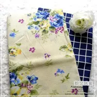 在飛比找Yahoo!奇摩拍賣優惠-優雅藍玫瑰藍格棉麻布背景布拼布~桌巾桌布可訂做