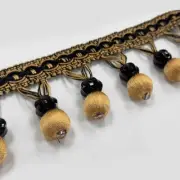Black Beaded FRINGE Trim for DRAPERY and UPHOLSTERY- Per yard
