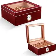 CIGARLOONG Cigar Humidor Spanish Cedar Desktop Box with Hygrometer and Humidifier Hold up to 50 Cigars