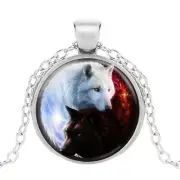YING YANG WOLF black white pendant 22" Sterling 925 Silver necklace men women
