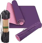 DoBetter TPE Yoga Mat Exercise Fitness Eco Friendly Non Slip Dual Layer +Carry Bag (Dark Purple)