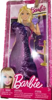 NIP Barbie Doll Outfit Dress Gown Heels Shoes Purse Purple Glitter Sparkle 2012