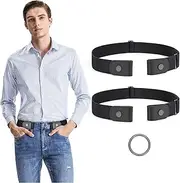 [JASGOOD] 2 Pieces No Buckle Stretch No Show Belt for Men，Buckless Invisible Elastic Belt for Jeans Pants
