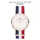 Daniel Wellington 手錶 Classic Cambridge 40mm經典藍白紅織紋錶-白錶盤-玫瑰金框(DW00100003)