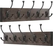 2 Pack Coat Rack Wall Mount 17 Old Wood Color Hanger Rustic Wooden Metal Hooks