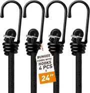4 Pcs 24 Inch Small Bungee Cords with Hooks - Black Bungee Cords Heavy