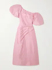 [Aje] Aje - Cadence Asymmetric Pleated Dupioni Midi Dress - Pink - UK 10 UK 10 Pink