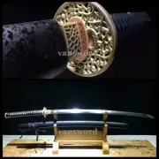 Folded Steel Clay Tempered Japanese Katana Samurai Sword Full Tang Sharp Black.