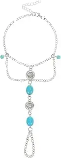[Generic] Turquoise Barefoot Sandal Chain Ankle Vintage Turquoise Ankle Foot Chain Silver Turquoise Flower Toe Link Chain Anklet Turquoise Toe Ring Anklet Jewelry for Women
