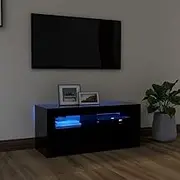 TV Stand for Room, Black Entertainment Center Cabinet with RGB LED Lights, Modern Media Console Table Storage for Bedroom, Living Room Furniture, 90x35x40 cm