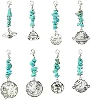 [KitBeads] 8Pcs Space Earth Charms Tibetan Chips Stone Pendant Synthetic Turquoise Phone Charm with Lobster Clasps for Crafts Keychains, Acrylic, No Gemstone