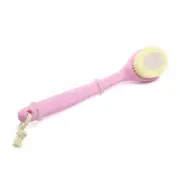 Yellow Bristle Pink Curved Handle Shower Scrub Brush Exfoliating Tool