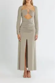 NWT RRP $350 Bec + Bridge ADALINE Long Sleeve Dress Taupe Size 10 FREE POST